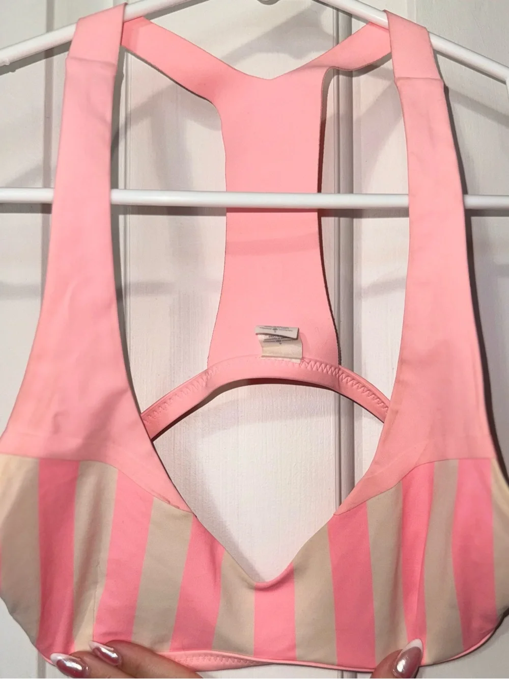 lululemon athletica Pink and Cream Striped Racerback Sports Bra